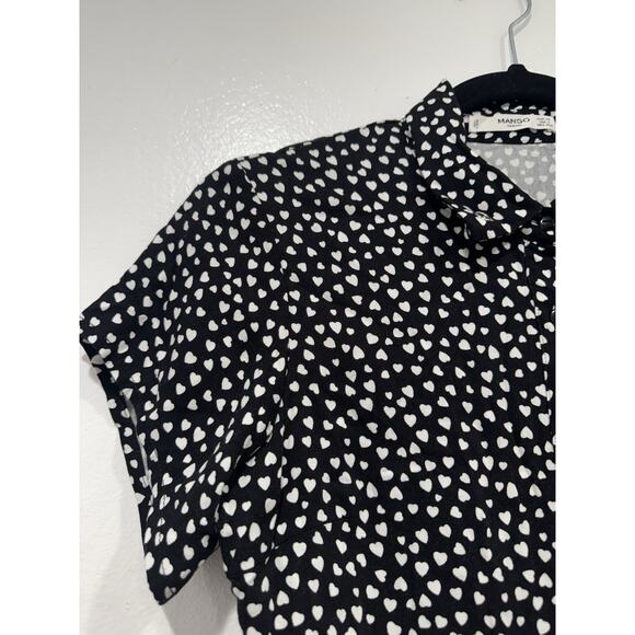 MANGO Heart Print Mini Dress Women’s Size 2 Embroidered Heart Breaker Buttons - Picture 5 of 8